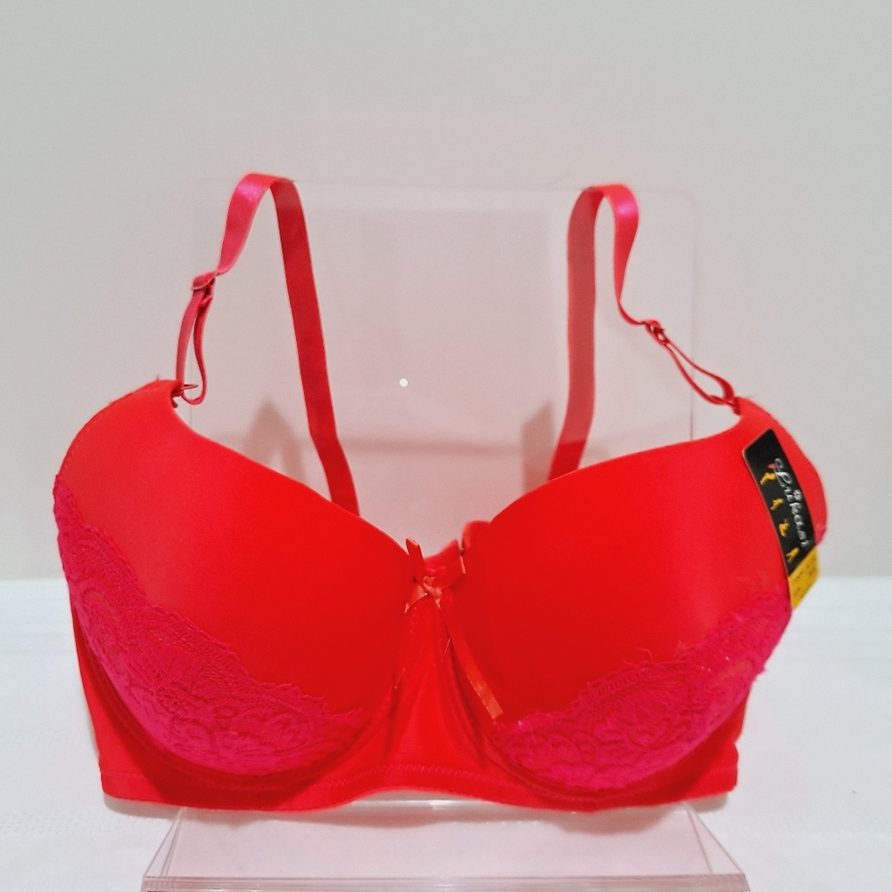 ❤️Lukasi NWT! bright orange bra lightly padded *lace & ribbon 🤍38DD